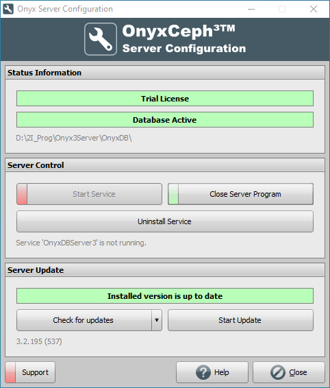 Onyx3Config: Runnig databnbase as program